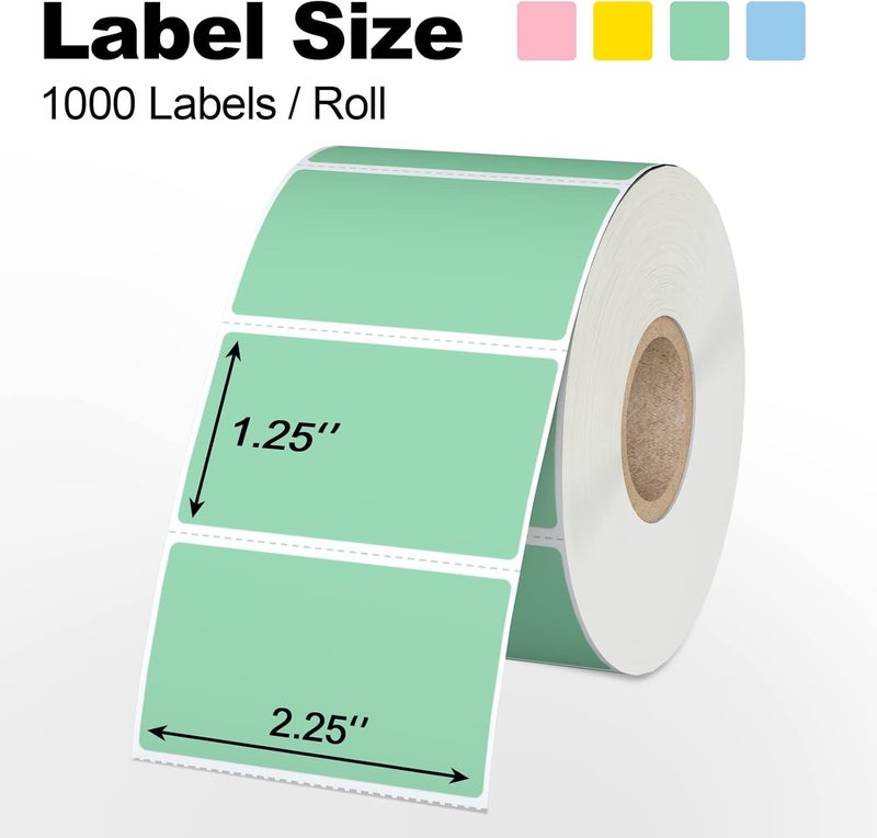 Misofuki 2.25" x 1.25" Green Direct Thermal Barcode Labels 1000 Pcs for Zebra ZD410 ZD411 LP2824, 2-1/4x1-1/4 1 Roll Waterproof Strong Adhesive Perforated Return Address Labels Used with Rollo MUNBYN - Image 2
